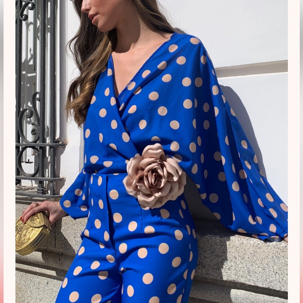 NWT Zara 2 Piece Polka Dot Linen Blouse and Pants Set - Picture 15 of 16